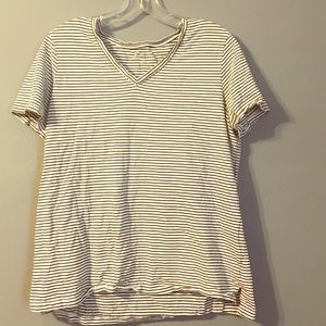 White & black stripes shirt,short sleeved, v-neck.